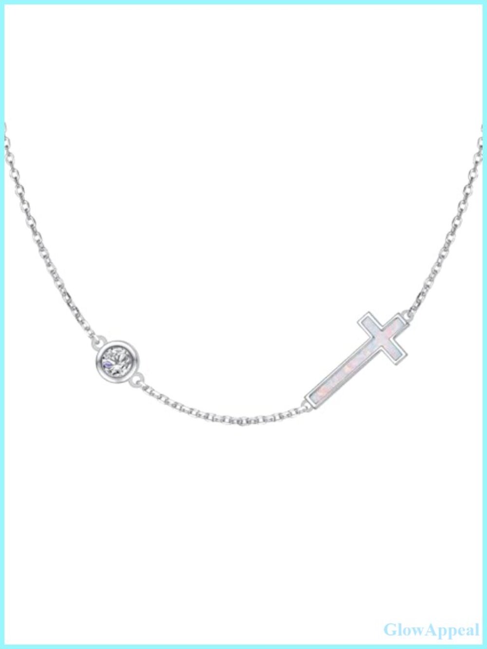 S925 Sterling Silver Sideways Cross Choker Necklace Created Opal Minimalist